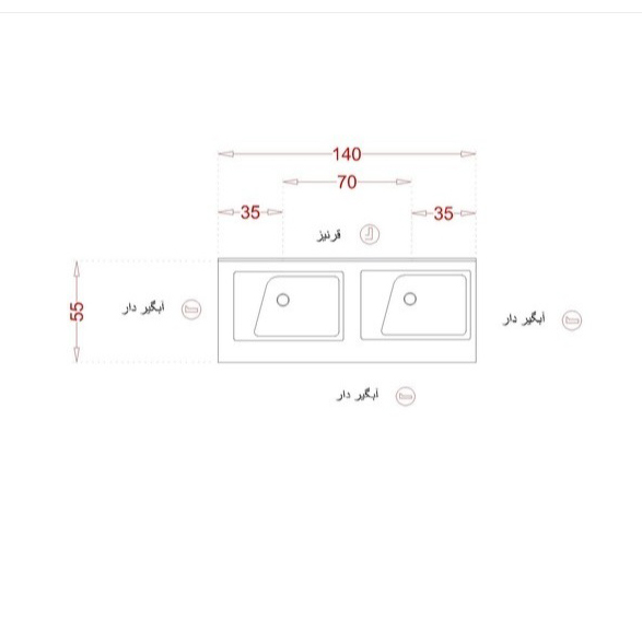 ابعاد روشویی عمومی استاندارد سنگسان مدل 1047
