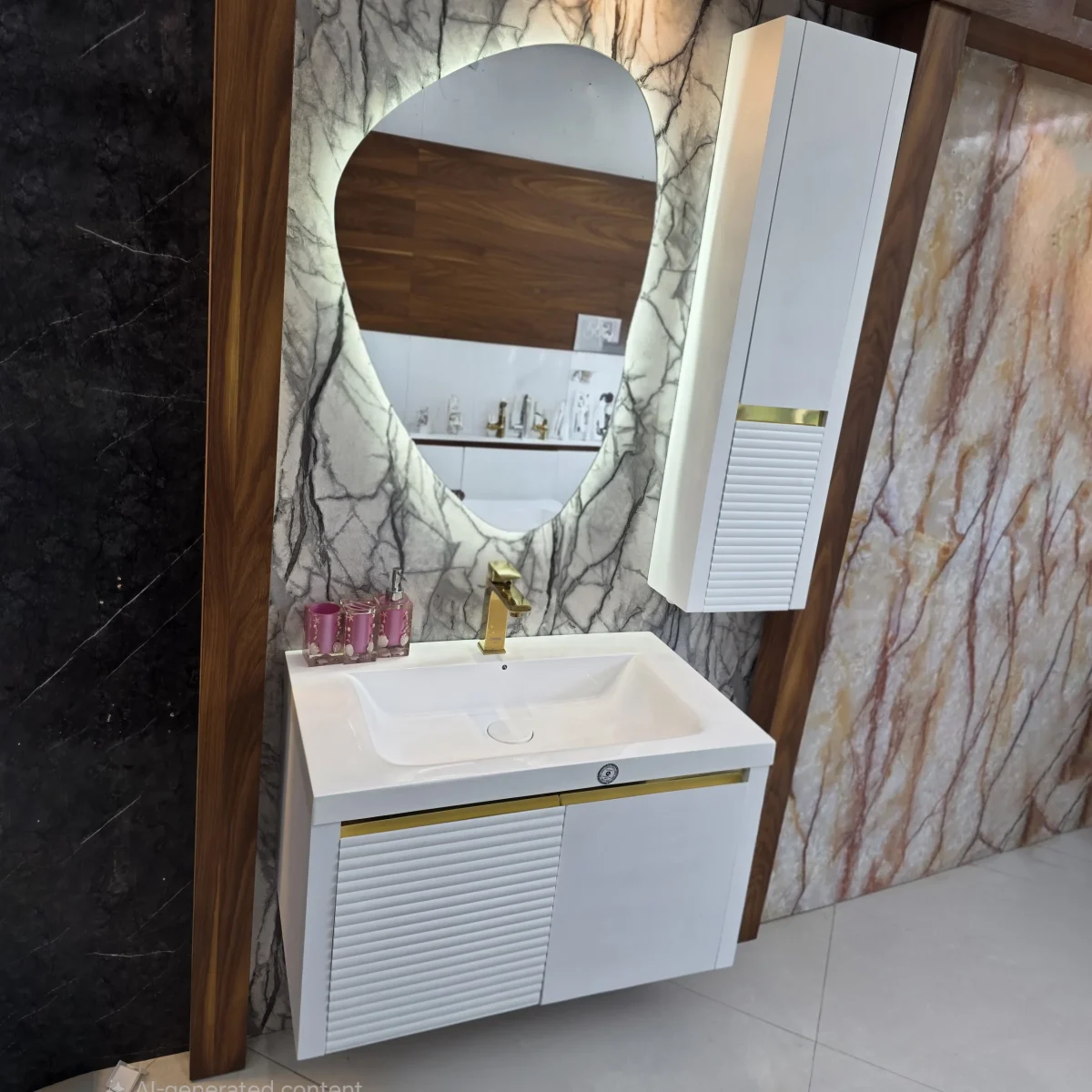 ست روشویی کابینتی سفید به همراه آینه بک لایت